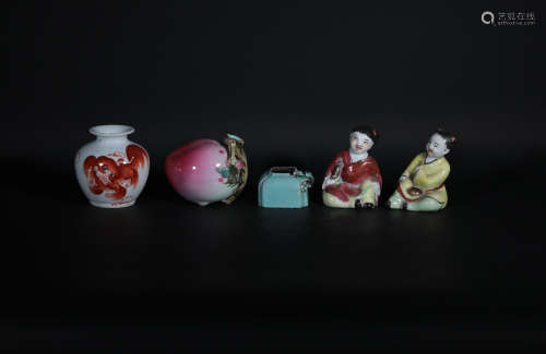 A Group of Famille Rose Porcelain Objects Republic Period