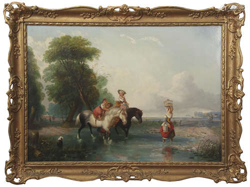 Attributed to William Shayer (1788-1879), Crossing the Ford, oil on canvas, 52 x 75cm