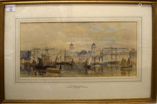 George Haydock Dodgson (1811-1880), 'Greenwich', pencil and watercolour, 22 x 47cm