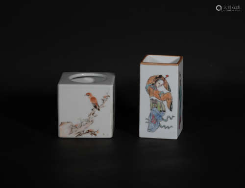 Two Famille Rose Brush Pots Qing Dynasty