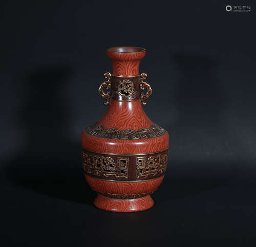 An Aubergine and Gilt Vase Qianlong Period