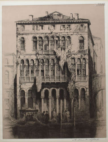 Andrew F Affleck, RSE (1874-1935), 'Palazzo, Loredan', black and white etching, signed in pencil to