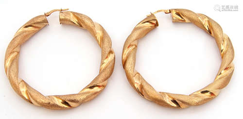 Pair of large 9ct gold hoop earrings, a hollow rope twist design, 6cm diam, 12.3gms