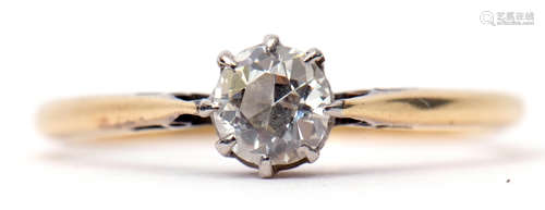 Single stone old cut diamond ring, 0.25ct approx, stamped 18ct, size M