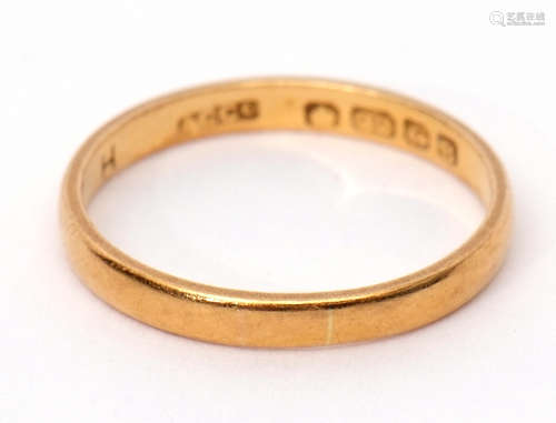 22ct gold wedding ring, plain polished design, Birmingham 1926, 1.5gms, size I