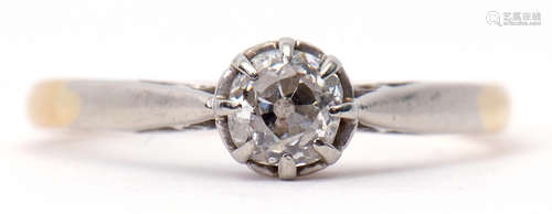 Single stone diamond ring featuring an old cut diamond, 0.25ct approx, in a multi-claw coronet