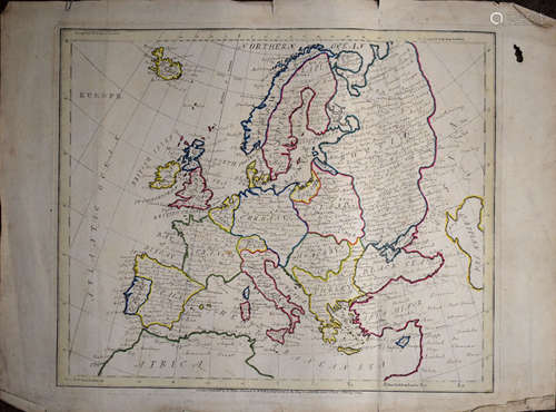 James Wild - hand coloured engraved map of Europe, 35 x 43cm, unframed