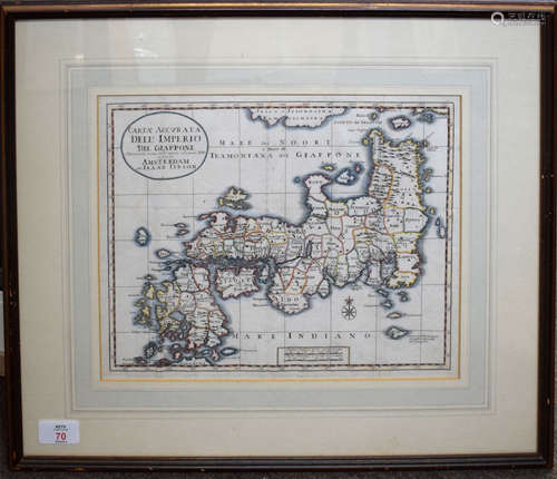 Isaak Tirion - Carta Accurata dell'Imperio dell Giappone, hand coloured engraved map, 25 x 32cm