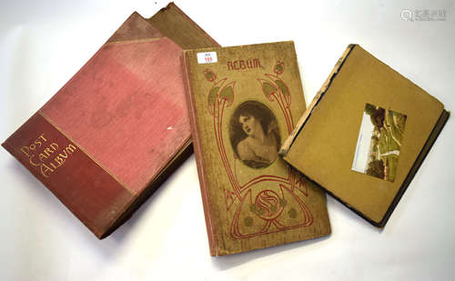 Group of three Art Nouveau style postcard albums, mostly blank