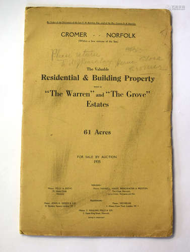 Catalogue for the sale of The Warren and The Grove estates at Cromer, dated 1935