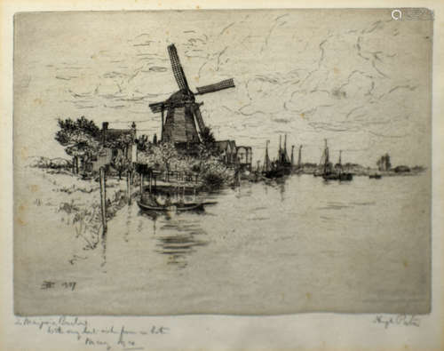 Hugh Paton (1853-1927), Broadland scene, black and white etching, signed in pencil to lower right