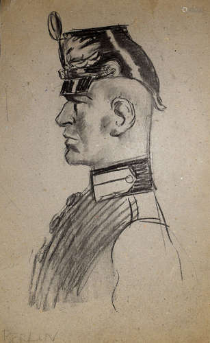 Unknown (20th century), Half-length portrait of a soldier, illustration, inscribed 