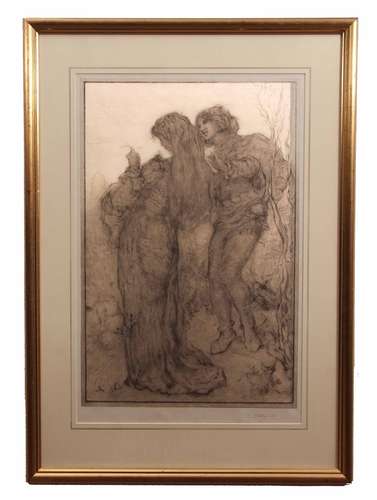 Phillippe Zilcken (1857-1930) , Couple, sepia etching, signed in pencil to lower right margin, 50