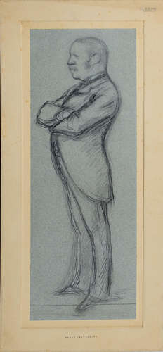 Attributed to Carlo Pellegrini (1839-1889), Portrait of a gent, pencil drawing, 32 x 12cm, mounted