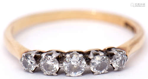 Five stone diamond ring, line set featuring five small graduated diamonds, 0.30ct total diamond