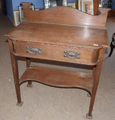 Maple and Co Arts & Crafts oak single drawer side table, the drawer stamped, 98cm wide