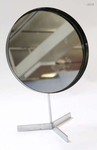 Vintage Durlston Designs English black painted vanity table mirror with chrome tripod base, 40cm