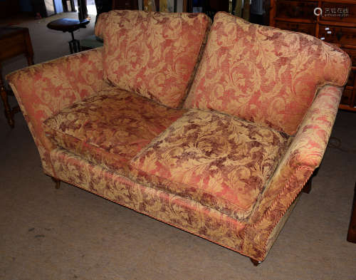 Duresta three-seater settee in red and beige acanthus leaf upholstery