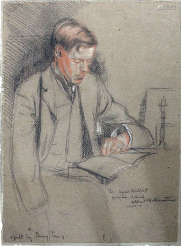 •AR Albert Daniel Rothenstein (1881-1953), Portrait of a seated man reading a book, pastel, signed