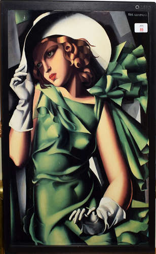 After T de Lempicka (20th century), Lady with hat, coloured print, 56 x 40cm