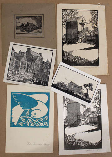 John Brandon Jones, various subjects, group of six woodblocks, all signed in pencil to lower margins