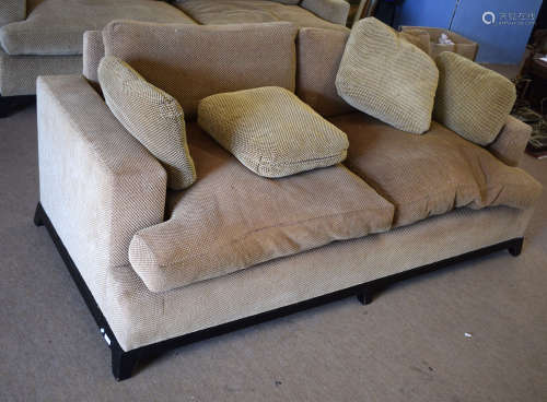 George Smith Ltd large two-seater sofa in beige and brown check upholstery, 198cm wide