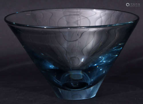 Large glass Holmgaard flared vase with etched signature to base