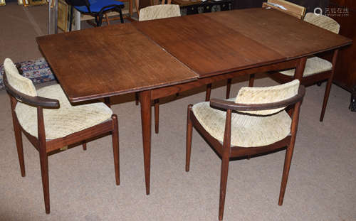 SOS Denmark mid century extending dining table with 4 chairs, 169cm wide fully extended