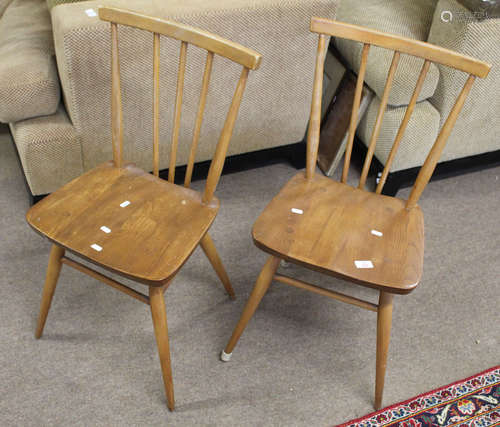 Early pair of Ercol mid-century teak kitchen chairs, (2)