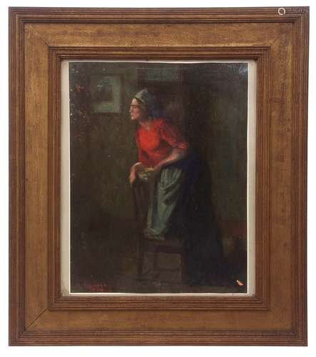 •AR Alfred Aaron Wolmark (1877-1961) , Full length study of a Jewish woman in an interior , oil on