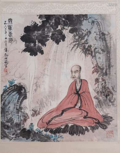 Arte Cinese A scroll painting depicting seated BuddhaChina, dated December 1962.