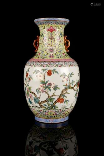 Arte Cinese A famille rose vase with pomegranates and butterfliesChina, Qing, Daoguang, first half