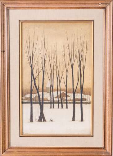 Ryonosuke Fukui Ryonosuke Fukui (1924-1986)Snowy landscape with bare trees Japan, mid 20th century O