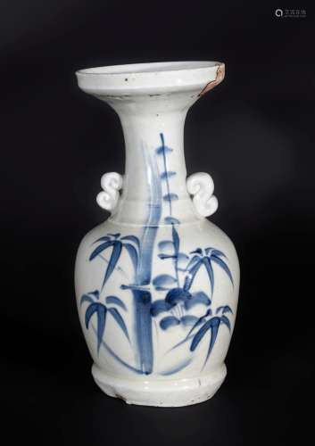 Arte Sud-Est Asiatico A pottery blue and white vase painted with a bambooKorea, Joseon dynasty, 19t