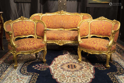 Three piece 'antique' Louis XV style salon ensembl…