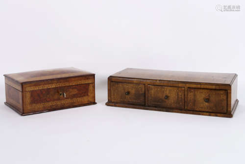 Lot (2) of an English chest and a three drawer cab…