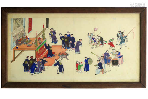 Chinese painting with several scenes with figures,…