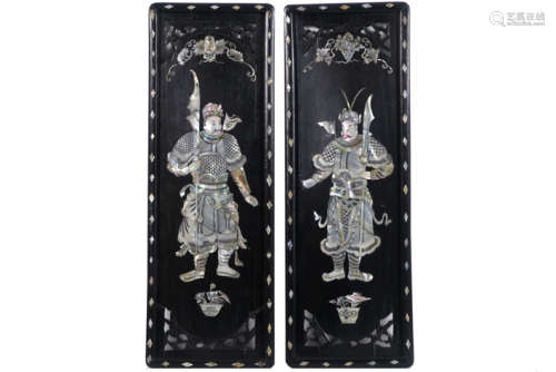 Pair of antique lacquered panels in black lacquer …