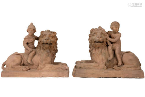 Pair of antique, very decorative terracotta sculpt…