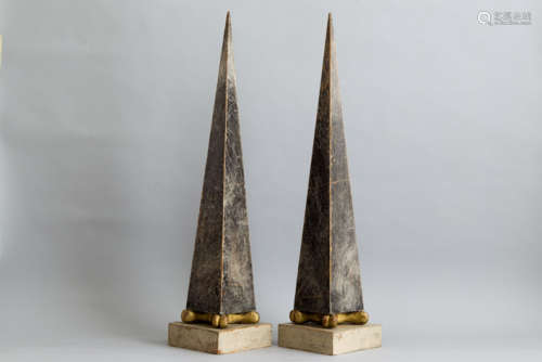 Pair of antique polychromed wood sculptures : \