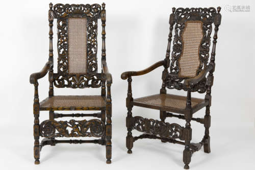 Pair of antique English Jacobean style fruitwood a…