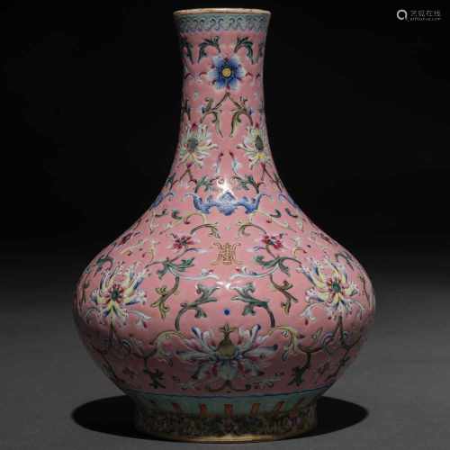 Jarrón en porcelana china familia rosa. Trabajo Chino, Siglo XIX-XX