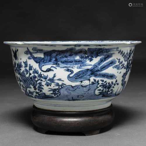 Jardinera en porcelana china azul y blanca. Trabajo Chino, Siglo XVIII-XIX