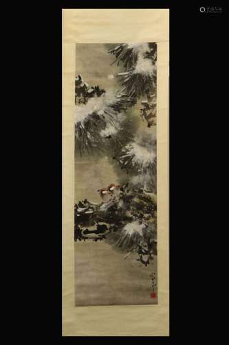 ZHAO SHAOANG: INK AND COLOR ON PAPER PAINTING 'BIRDS AND PINE TREES'