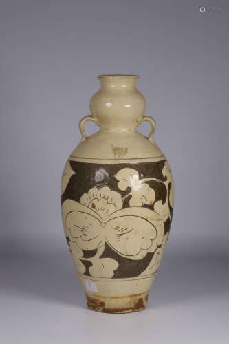 CIZHOU WARE 'FLOWERS' DOUBLE GOURD VASE WITH HANDLES