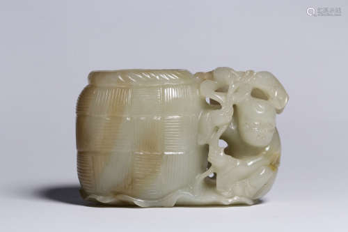HETIAN WHITE JADE CARVED BOY AND WATER POT