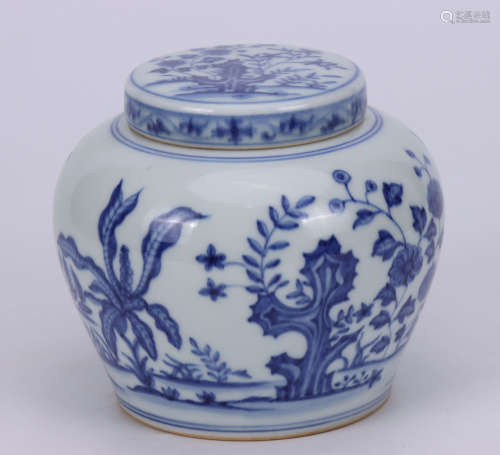 A BLUE AND WHITE BAMBOO STONE JAR WITH COVER MING DYNASTY CHENGHUA PERIOD