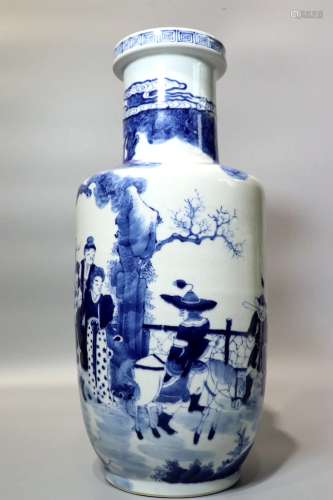 A BLUE AND WHITE FIGURES AND LANDSCAPE VASE