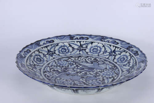 A BLUE AND WHITE DRAGON AND PHOENIX PLATE MING DYNASTY XUANDE PERIOD