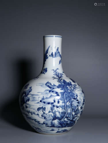 A BLUE AND WHITE LANDSCAPE AND FIGURES VASE QING DYNASTY